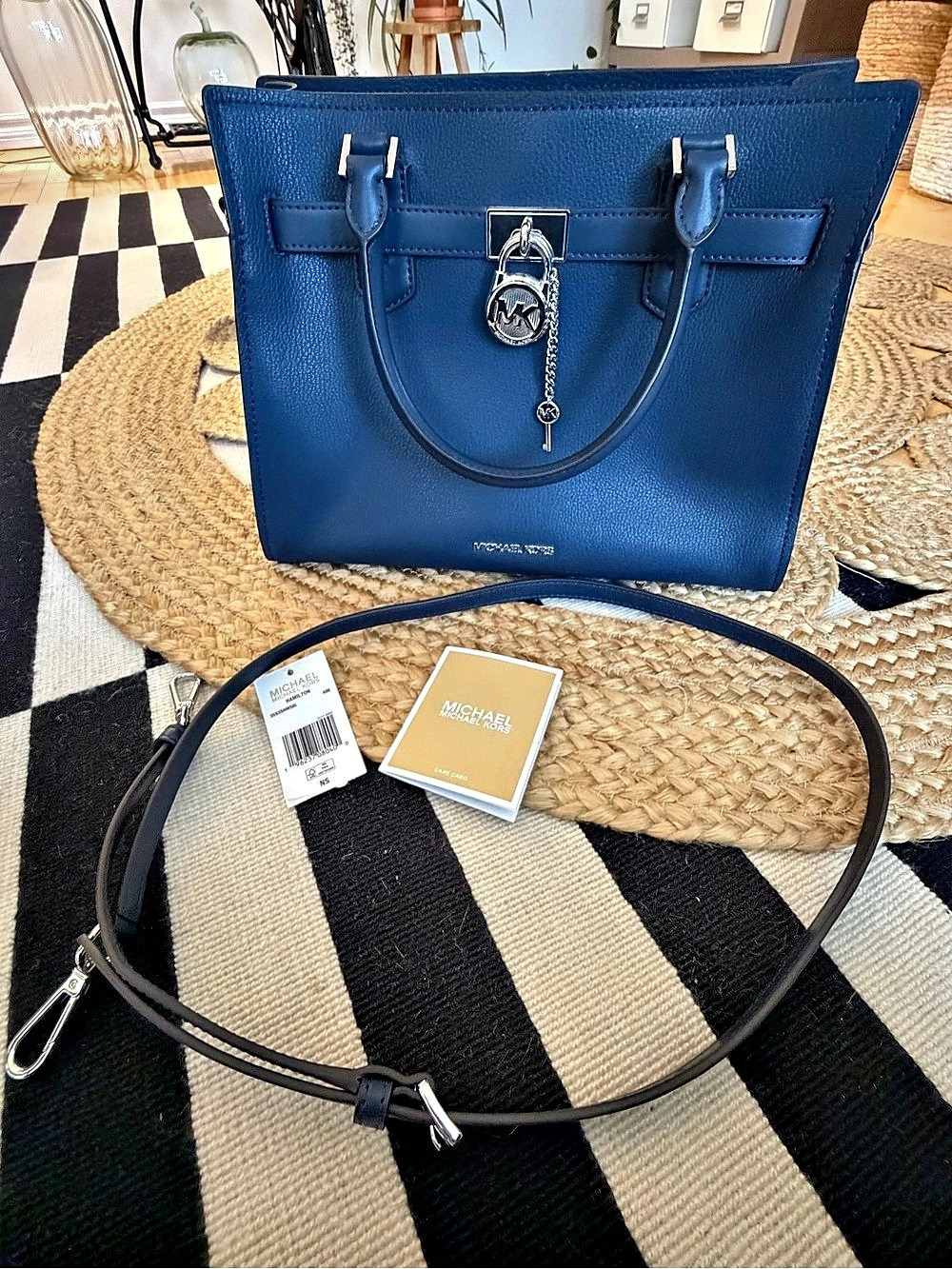Michael Kors Hamilton Medium Leather Satchel Blue